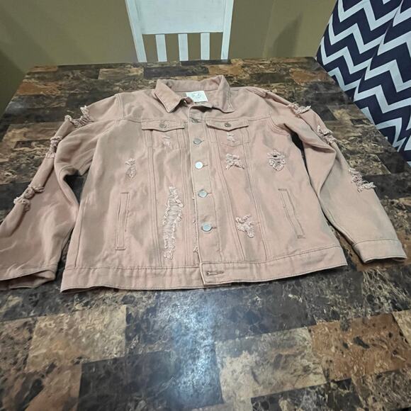 Fantastic Fawn Distressed Dusty Pink Denim Jacket - Picture 1 of 11